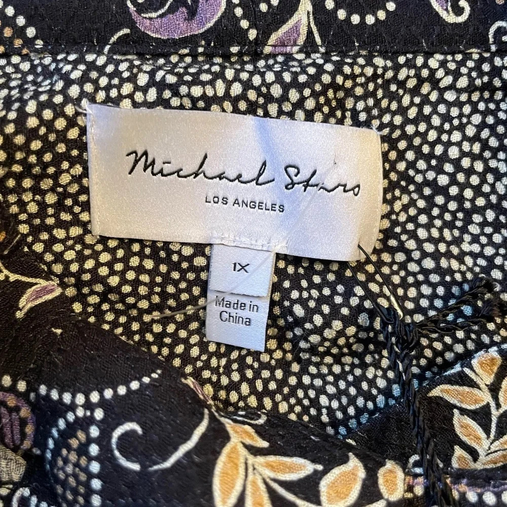 Michael Stars Women’s Alexei Printed Tie Neck Blouse 1X Diamond Jacquard NWT - Picture 7 of 12